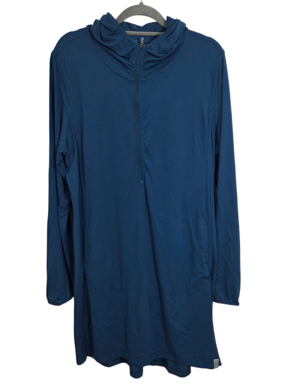 NWT LL Bean Sand Beach Cover Up Hooded Tunic Deep water Blue Large Vacation Swim